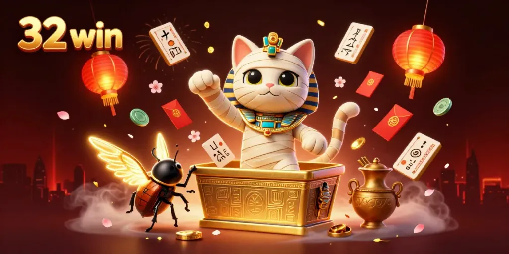 Experience excitement at the 32 win casino with our vibrant Egyptian-themed illustration, showcasing thrilling gaming elements.
