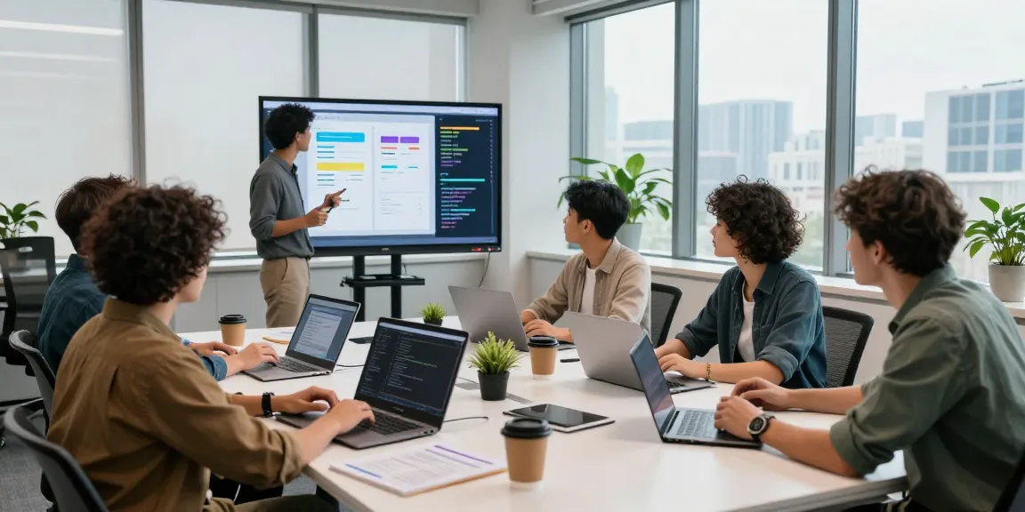 Collaborative team working in a modern office environment showcasing the WPS Official Website in action.